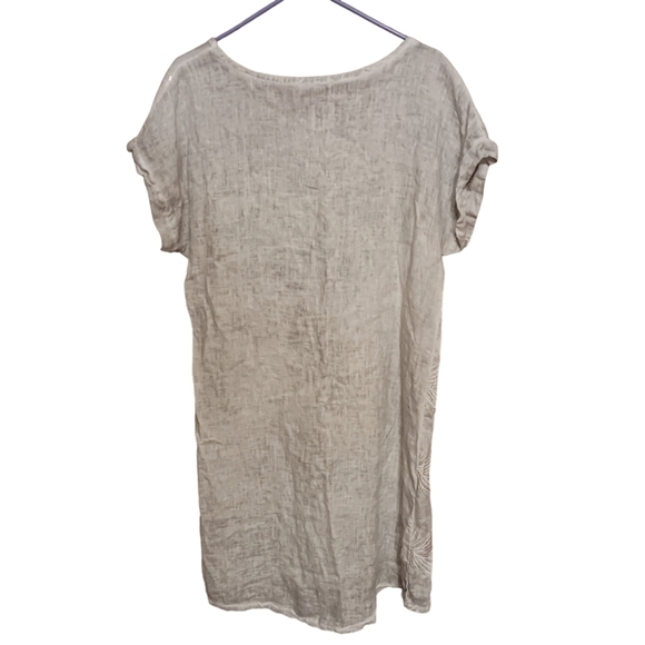 Lungo L'Arno Italy 100% Linen Dress Ladies Med Gray Embroidered Lagenlook LAGOM - Picture 2 of 5
